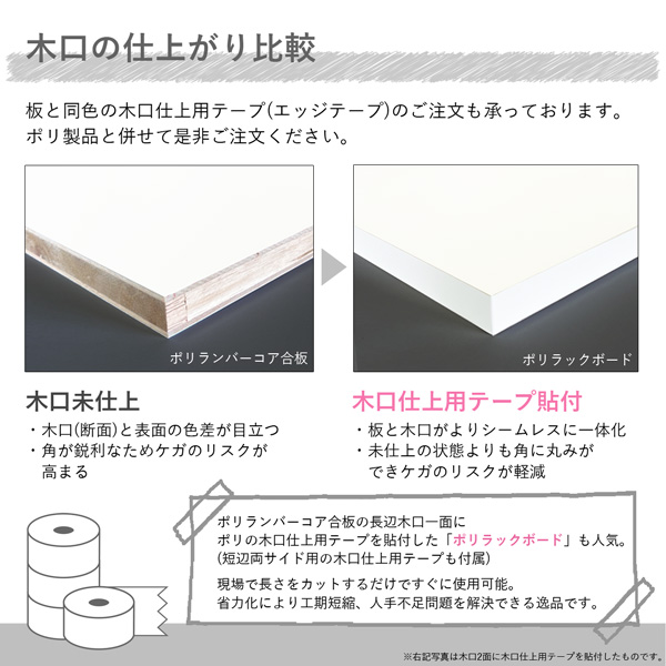 木口仕上用テープ貼付比較(ポリ)