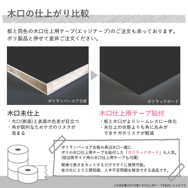木口仕上用テープ貼付比較(ポリ黒)