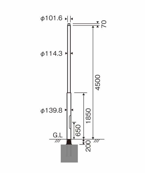 ベース式 ポール 街路灯用 φ101タイプ 4.5m(XY4783A)