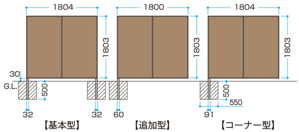 エバーアートボードユニットフェンス 2型 縦貼り(両面) 基本型(両柱) K-1800 W1804×H1833mm(00190201)