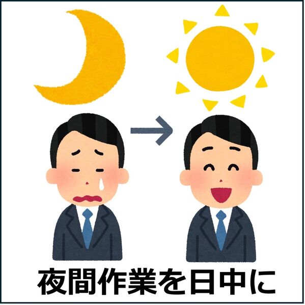 夜間作業を日中に